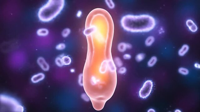 Human microbiota in a vibrant, microscopic environment, influencing overall health and wellness