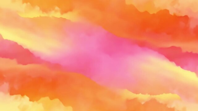 A mesmerizing abstract animation featuring a vibrant palette of soft pinks, warm oranges, and bright yellows blending seamlessly. Fluid, cloud-like forms drift and transform, creating a dynamic yet se