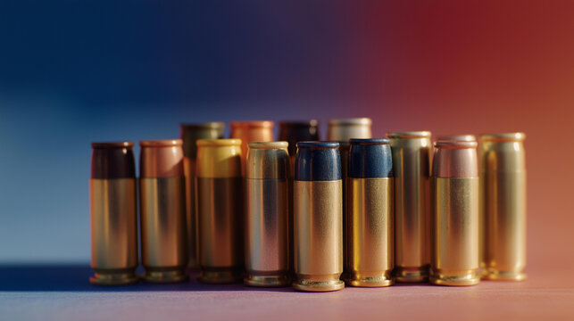 An intriguing composition of shotgun shell bullets stacked vertically on a vibrant background, accentuating their unique colors and designs, while discussing their role in recreational shooting and