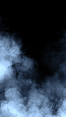 Obraz premium Vertical abstract smoke misty fog on isolated black background. Blue smoke effect overlays. Design texture element.