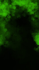 Vertical abstract smoke misty fog on isolated black background. Green smoke effect overlays. Design texture element.