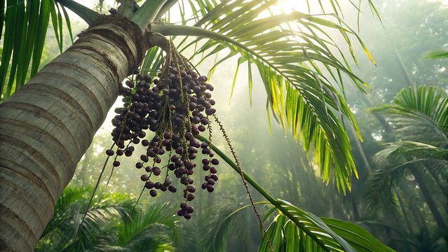 Ethereal Acai Tree in Misty Jungle