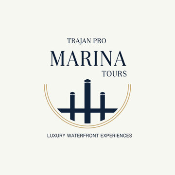 Luxury Marina Logo Design with Yacht Silhouette.