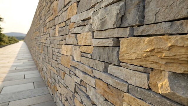 Dramatic Stacked Stone Wall and Walkway