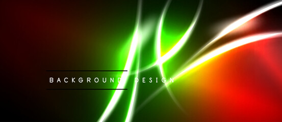Naklejka premium Vibrant abstract background. Dynamic neon lines intersect, creating colorful gradients. Black borders frame design.