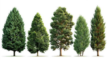 Green Trees Collection Isolated on White for Garden Design, Landscape, and Natural Decor Elements