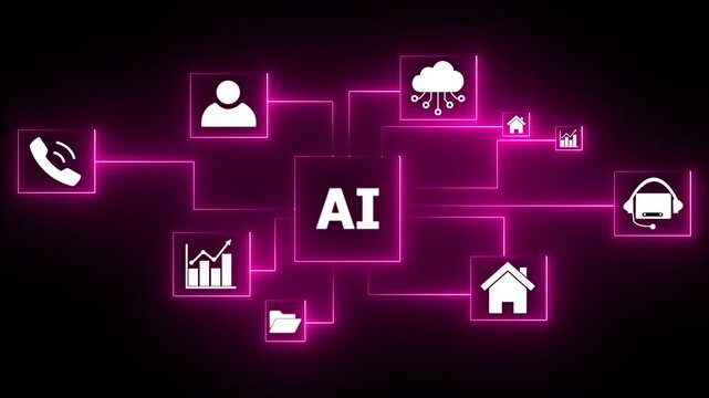 Multi function for Agentic AI technology motion background. Multi agent AI systems, Automate daily Tasks Smart AI solutions improve efficiency, Ai server is connected to each call system.4k video..