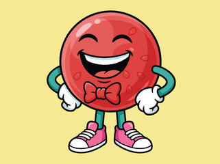 Happy Red Ball Character with Bowtie and Sneakers.