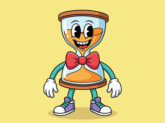 Retro Hourglass Character with Bowtie and Sneakers.