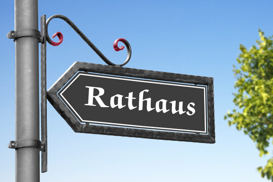 Das Rathaus, Stadtverwaltung, Metalwegweiser
