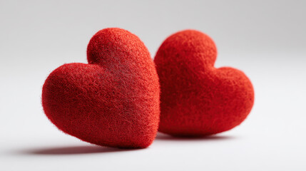 Fototapeta premium Two Red Hearts Isolated on White, Soft Lighting, Minimalistic Style, Ideal for Love and Romance Themes
