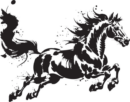 Horse vector illustration set in dynamic style. Collection of animal graphics, including running horse, jumping, motion, speed, energy and more. Vector illustration.