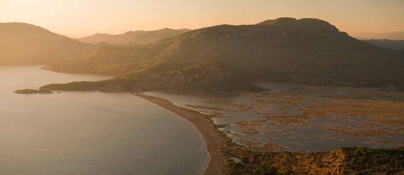 Sunset panoramic view from the top of Iztuzu beach. Ortaca district, Muğla, T&uuml;rkiye