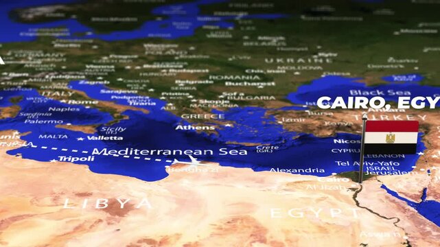 Flight From Algiers ALGERIA to Cairo EGYPT with flag pins