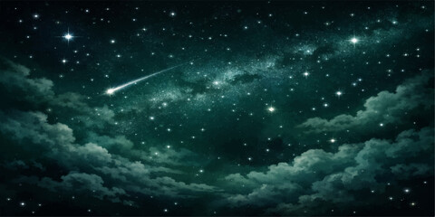 A vast dark blue nebula unfolds across a deep starry night sky background where bright cosmos light and abstract galaxy clouds shimmer in the outer space of a fantasy universe field © NUR 0.2