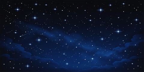 A seamless loop illustration of a dark blue starry night sky background featuring a glowing galaxy nebula and cosmic dust floating through the vast outer space universe of astronomy © NUR 0.2