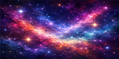 An abstract deep blue nebula glows within a dark starry universe, featuring a bright cosmos galaxy and fantasy outer space background filled with light and celestial constellations © NUR 0.2