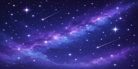 A vast dark blue starry night sky reveals a deep cosmic nebula and bright constellations shimmering across an abstract galaxy within the infinite outer space universe © NUR 0.2