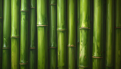 Obraz premium Top down perspective of healthy green bamboo stalks in a grid pattern creates a serene sense of depth and peaceful atmosphere generative AI