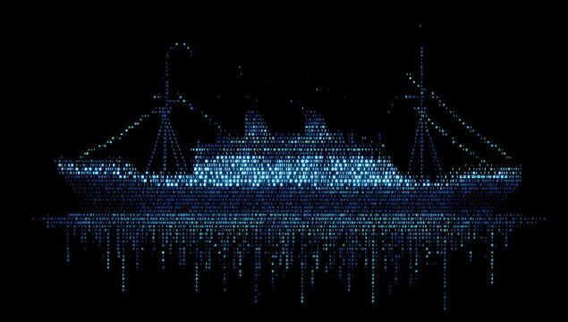A cruise ship shape made of binary code
