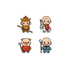Cute cartoon characters from Journey to the West.