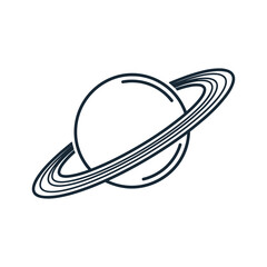 Simple black and white illustration of Saturn planet with rings © RT Technology