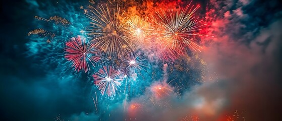 Fireworks and American flag background.