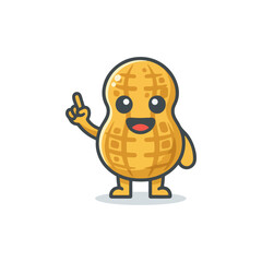Obraz premium Cute cartoon peanut character pointing finger up.