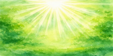 Obraz premium Bright sun rays burst through forest trees onto green grass under a blue summer sky nature backdrop vector illustration wallpaper design