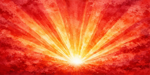 Obraz premium An abstract red background features a bright explosion of fire and color where orange sun rays burst with glowing energy to create a vibrant star pattern illustration