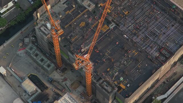 Aerial view of a modern data center building construction site, Bangkok