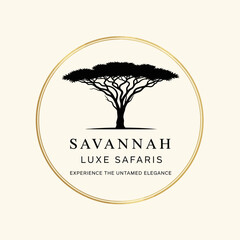 Obraz premium Savannah Luxe Safaris Logo with Acacia Tree.