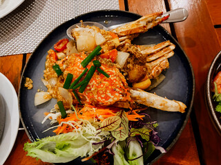 Stir-fried crab with curry powder, Thai food photography
