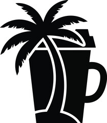 Obraz premium Modern coffee cup with palm tree silhouette design representing tropical cafe culture and summer vacation morning energy