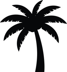 Obraz premium Black silhouette of a single palm tree, simple isolated graphic on transparent background.