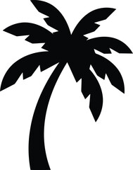 Obraz premium Silhouette palm tree, isolated tropical tree, summer vacation symbol, beach icon, exotic plant, nature element, travel graphic, vibrant green leaves, clear sky, coastal