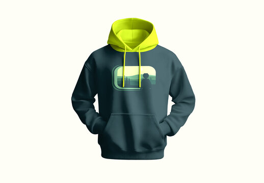 Modern Black and Lime Green Hoodie Design with Illustration