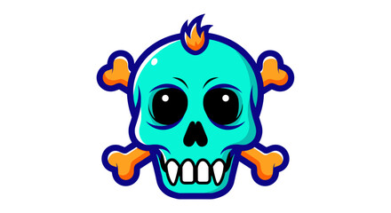 Obraz premium Cartoon Skull with Crossbones and Flame.