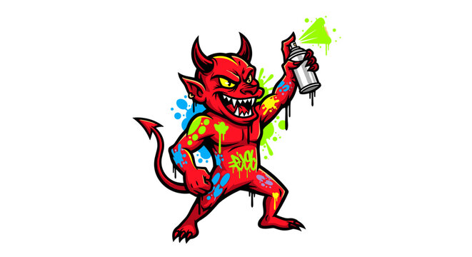 Colorful Cartoon Devil with Spray Paint.