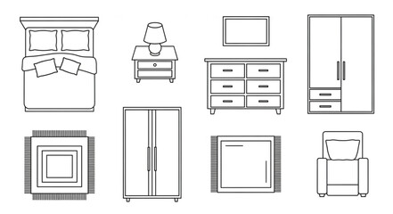 Fototapeta premium Collection of Furniture Line Drawings for Interior Design.
