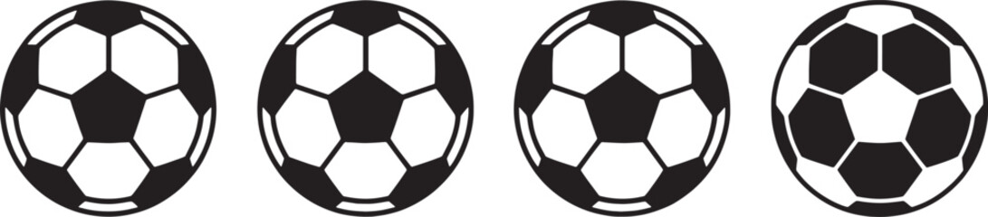 Fototapeta premium Four black and white soccer balls in a row on white background