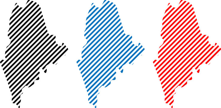 Stylized Map Outlines of Maine, USA