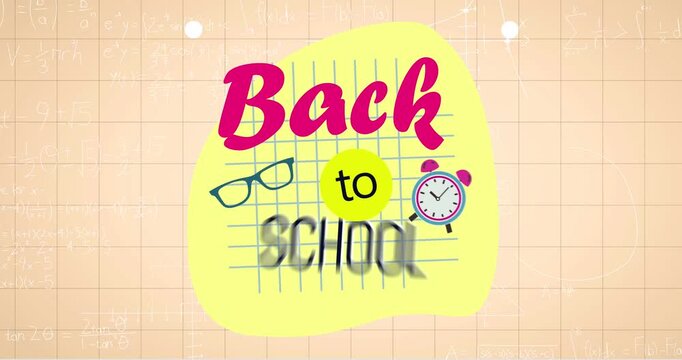 Animation of back to school text over squared paper
