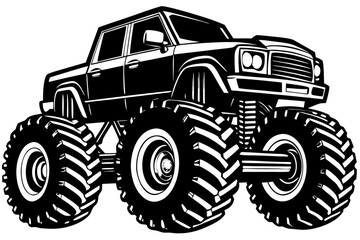 Monster Truck Silhouette Vector with Oversized Tires in Dynamic Low-Angle View