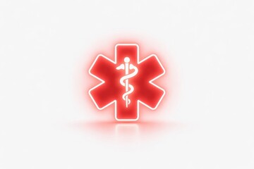 Obraz premium Symbol of Medical Assistance Glowing in Red With a Caduceus on a Star of Life Design in a Simple Background at Night