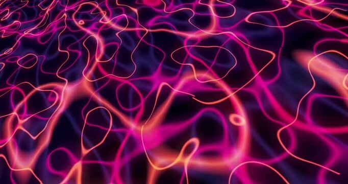 Neon pink and orange lines forming abstract patterns, animation over dark background