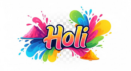 Vibrant holi celebration logo with colorful paint splashes and text on transparent background