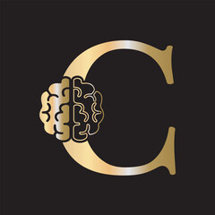 Initial Brain Logo combine with letter C vector template