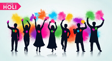 Vibrant holi celebration silhouettes with colorful background