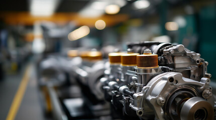 Obraz premium Details and units of vehicle engines and diesel powerplants, automotive engines with internal combustion systems display, mechanical components of diesel and gasoline engines,